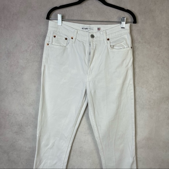Re/Done Originals High Rise Ankle Crop Stretch Raw Hem Denim Jeans Size 28 White - Picture 6 of 9